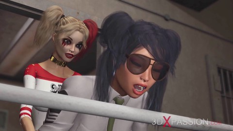 Wilde und heiße Sexorgie im Gefängnis! Harley Quinn fickt eine weibliche Gefängniswärterin