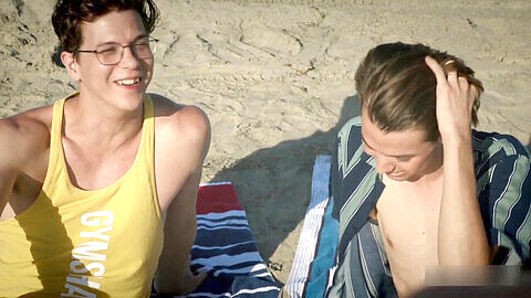 Beach, deepthroat, gay couple