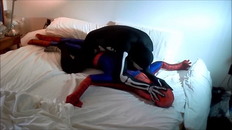 Spiderman gets pounded by a horny skeleton on his creamy bed