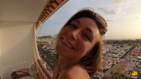 Getting ready for New Years Eve in Tenerife. Hot amateur couple enjoying the view while having sex