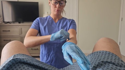 라텍스 장갑, gloves handjob, 갈색 머리