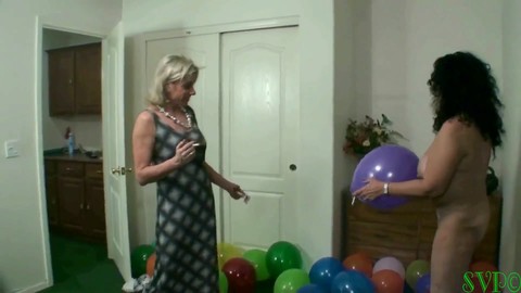 Two mature grandmothers indulge in a thrilling balloon-busting fetish together