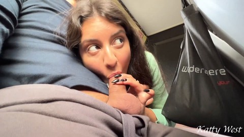 Katty West takes a naughty adventure on a crowded bus and gives a stranger an unforgettable blowjob!