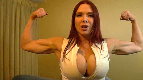 Muscle woman, redhead, sister