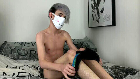 Femboy, gay boy condom wank, femboy jerking off